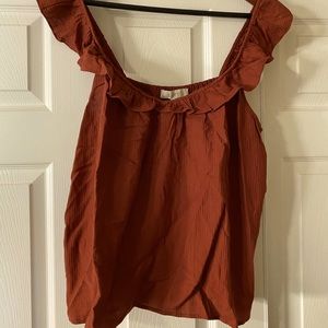 NWT XL LOFT Ruffle V-Neck Shell in radiant copper